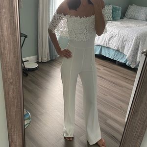 White lace off the shoulder jumpsuit size S